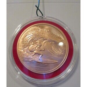 Surfing Santa 1 oz Copper Coin/Pendant (Air Tight Capsule) Ornament, 2025